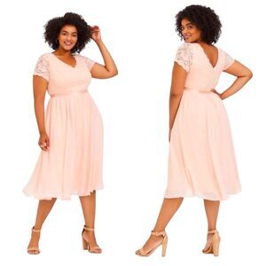 TORRID Semi-Formal Pink Peach Sequin Lace Midi Dress - Size 16